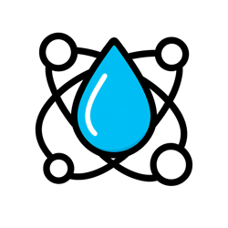 Visualise a sleek minimalistic icon of a water droplet seamlessly intertwined within an intricate molecular structure symbolising cuttingedge water pu-2