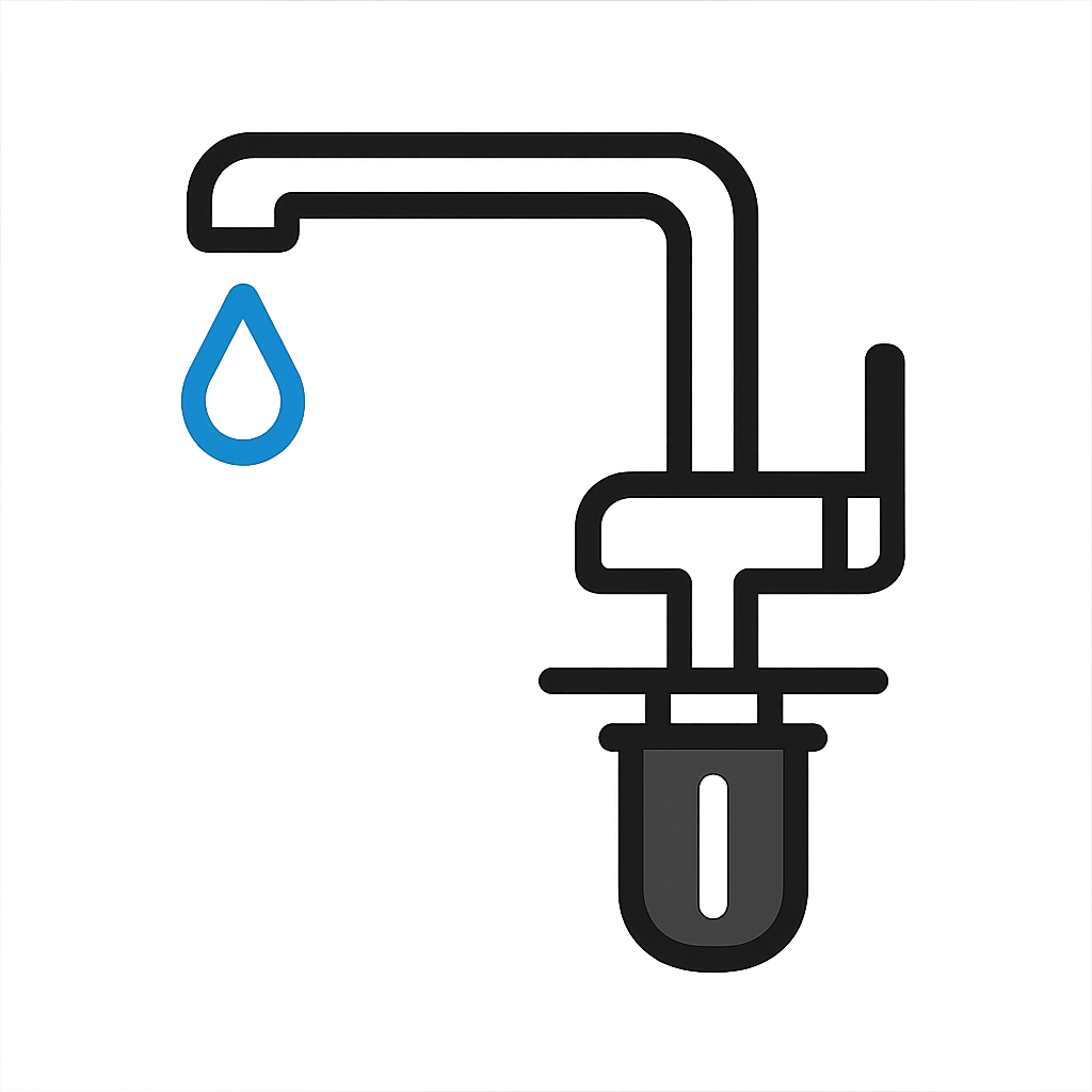 Visualise a sleek flatstyle icon of a contemporary kitchen tap elegantly designed with smooth lines and minimalistic features Attached to the undersid